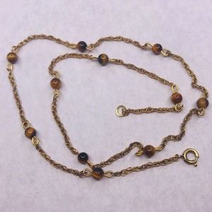 A & Z 1/20th 12k gp Necklace Tiger's Eye Beads Chain Link choker 16"